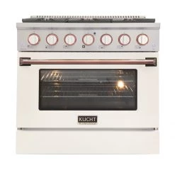 Kucht 36 In. 5.2 Cu. Ft. Professional All Gas Range In Stainless Steel With White Door And Accents (KNG361-W)