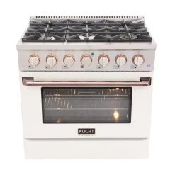 Kucht 36 In. 5.2 Cu. Ft. Professional All Gas Range In Stainless Steel With White Door And Accents (KNG361-W)