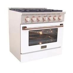 Kucht 36 In. 5.2 Cu. Ft. Professional All Gas Range In Stainless Steel With White Door And Accents (KNG361-W)