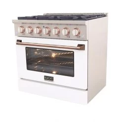 Kucht 36 In. 5.2 Cu. Ft. Professional All Gas Range In Stainless Steel With White Door And Accents (KNG361-W)