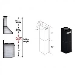 ZLINE Kitchen And Bath ZLINE 2-12 In. Short Chimney Pieces For 7 Ft. To 8 Ft. Ceilings In Black Stainless (SK-BSGL2iN)