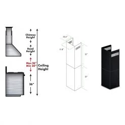 ZLINE Kitchen And Bath Range Hood Accessories ZLINE 2-12 In. Short Chimney Pieces For 7 Ft. To 8 Ft. Ceilings In Black Stainless (SK-BSKBN)