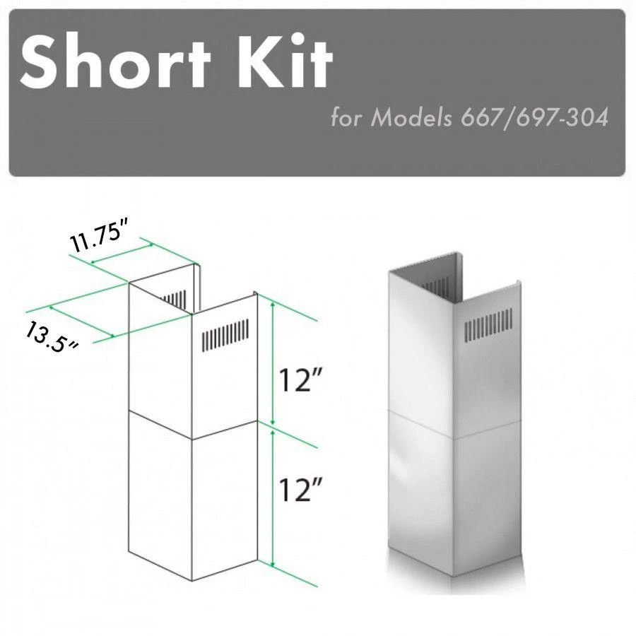 ZLINE Kitchen And Bath ZLINE 2-12 In. Short Chimney Pieces For 8 Ft. Ceilings (SK-667/697-304) 1 ZLINE Kitchen And Bath ZLINE 2-12 In. Short Chimney Pieces For 8 Ft. Ceilings (SK-667/697-304)
