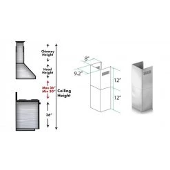 ZLINE Kitchen And Bath ZLINE 2-12 In. Short Chimney Pieces For 7.4 Ft. To 8 Ft. Ceilings (SK-KB/KL2/KL3)