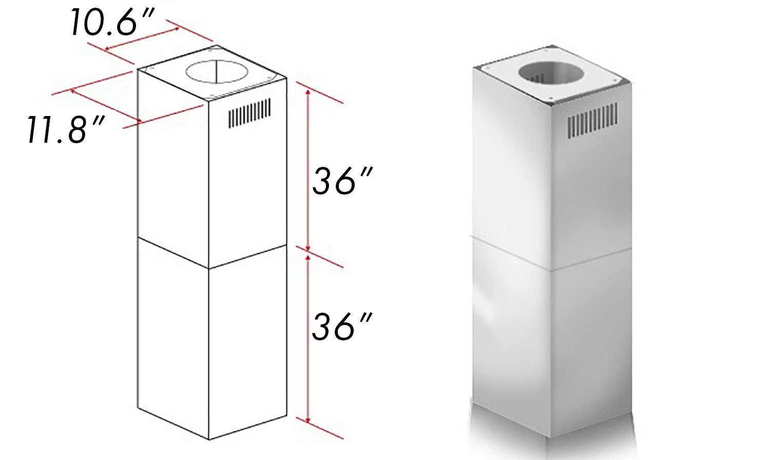 ZLINE Kitchen And Bath Range Hood Accessories ZLINE 2-36 In. Chimney Extensions For 10 Ft. To 12 Ft. Ceilings (2PCEXT-696) 3 ZLINE Kitchen And Bath Range Hood Accessories ZLINE 2-36 In. Chimney Extensions For 10 Ft. To 12 Ft. Ceilings (2PCEXT-696)