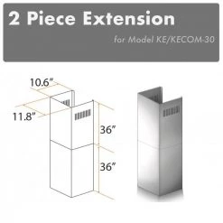 ZLINE Kitchen And Bath ZLINE 2-36 In. Chimney Extensions For 10 Ft. To 12 Ft. Ceilings (2PCEXT-KE/KECOM-30) Range Hood Accessories