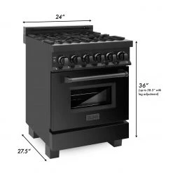 ZLINE Kitchen And Bath ZLINE 24 In. Professional Dual Fuel Range In Black Stainless Steel (RAB-24)