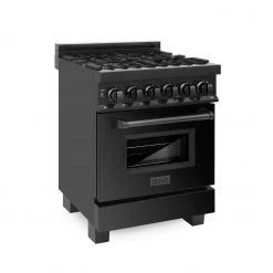 ZLINE Kitchen And Bath ZLINE 24 In. Professional Dual Fuel Range In Black Stainless Steel (RAB-24)
