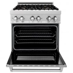 ZLINE Kitchen And Bath ZLINE 30 In. 4.0 Cu. Ft. Dual Fuel Range With Gas Stove And Electric Oven In All DuraSnow Stainless Steel With Color Door Options (RAS-SN-30) Shop By Brand 69 ZLINE Kitchen And Bath ZLINE 30 In. 4.0 Cu. Ft. Dual Fuel Range With Gas Stove And Electric Oven In All DuraSnow Stainless Steel With Color Door Options (RAS-SN-30) Shop By Brand