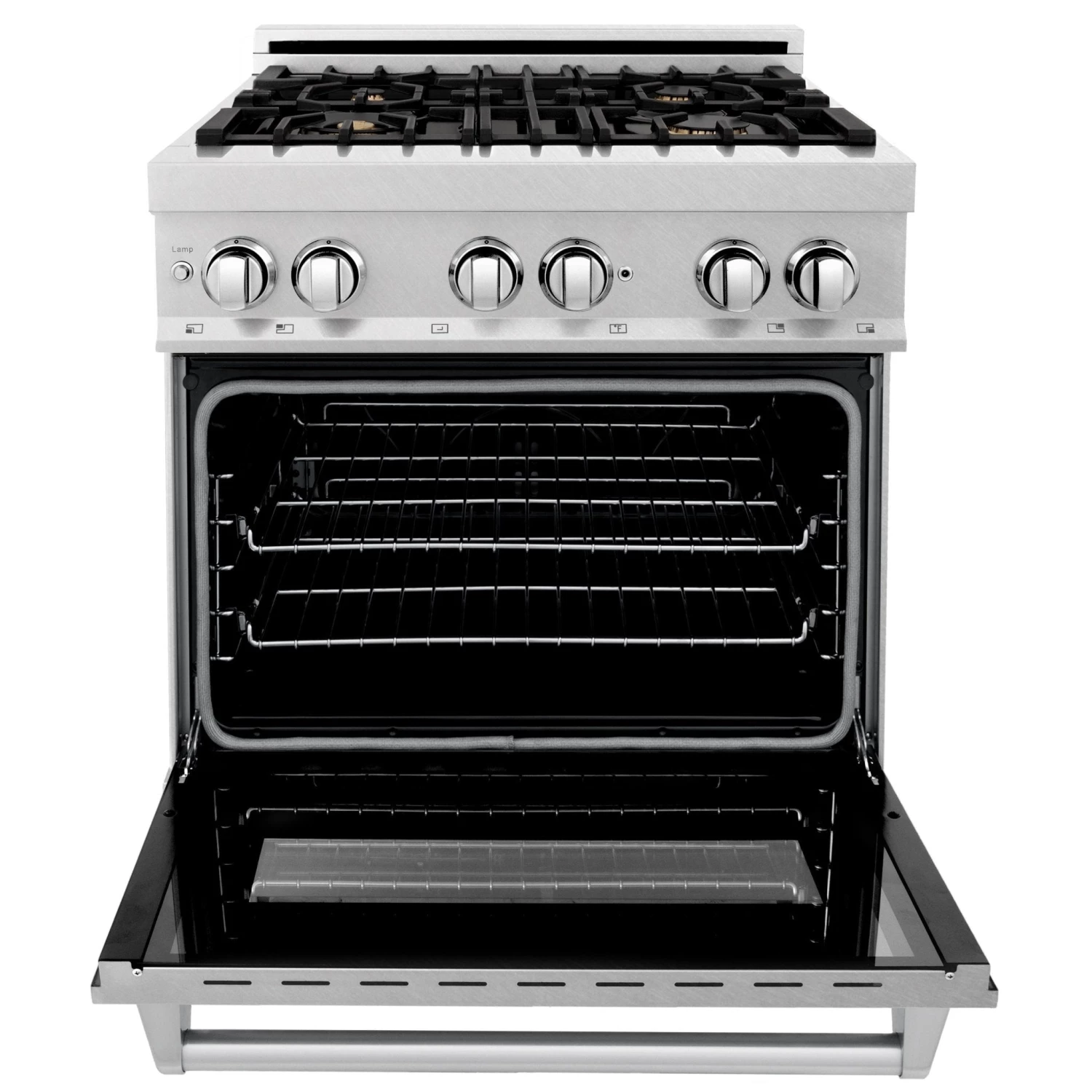 ZLINE Kitchen And Bath ZLINE 30 In. 4.0 Cu. Ft. Dual Fuel Range With Gas Stove And Electric Oven In All DuraSnow Stainless Steel With Color Door Options (RAS-SN-30) Shop By Brand 32 ZLINE Kitchen And Bath ZLINE 30 In. 4.0 Cu. Ft. Dual Fuel Range With Gas Stove And Electric Oven In All DuraSnow Stainless Steel With Color Door Options (RAS-SN-30) Shop By Brand