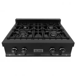 ZLINE Kitchen And Bath ZLINE 30 In. Porcelain Rangetop In Black Stainless With 4 Gas Burners (RTB-30) Available With Brass Burners