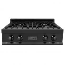 ZLINE Kitchen And Bath ZLINE 30 In. Porcelain Rangetop In Black Stainless With 4 Gas Burners (RTB-30) Available With Brass Burners