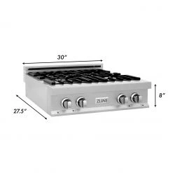ZLINE Kitchen And Bath ZLINE 30 In. Porcelain Rangetop In DuraSnow Stainless Steel With 4 Gas Burners (RTS-30) Available With Brass Burners Shop By Brand