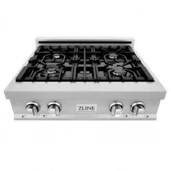 ZLINE Kitchen And Bath ZLINE 30 In. Porcelain Rangetop In DuraSnow Stainless Steel With 4 Gas Burners (RTS-30) Available With Brass Burners Shop By Brand