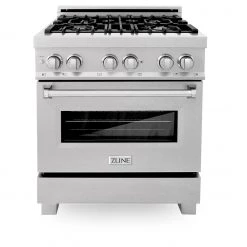 ZLINE Kitchen And Bath ZLINE 30 In. 4.0 Cu. Ft. Dual Fuel Range With Gas Stove And Electric Oven In All DuraSnow Stainless Steel With Color Door Options (RAS-SN-30) Shop By Brand 40 ZLINE Kitchen And Bath ZLINE 30 In. 4.0 Cu. Ft. Dual Fuel Range With Gas Stove And Electric Oven In All DuraSnow Stainless Steel With Color Door Options (RAS-SN-30) Shop By Brand