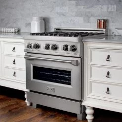ZLINE Kitchen And Bath ZLINE 30 In. 4.0 Cu. Ft. Dual Fuel Range With Gas Stove And Electric Oven In All DuraSnow Stainless Steel With Color Door Options (RAS-SN-30) Shop By Brand 61 ZLINE Kitchen And Bath ZLINE 30 In. 4.0 Cu. Ft. Dual Fuel Range With Gas Stove And Electric Oven In All DuraSnow Stainless Steel With Color Door Options (RAS-SN-30) Shop By Brand