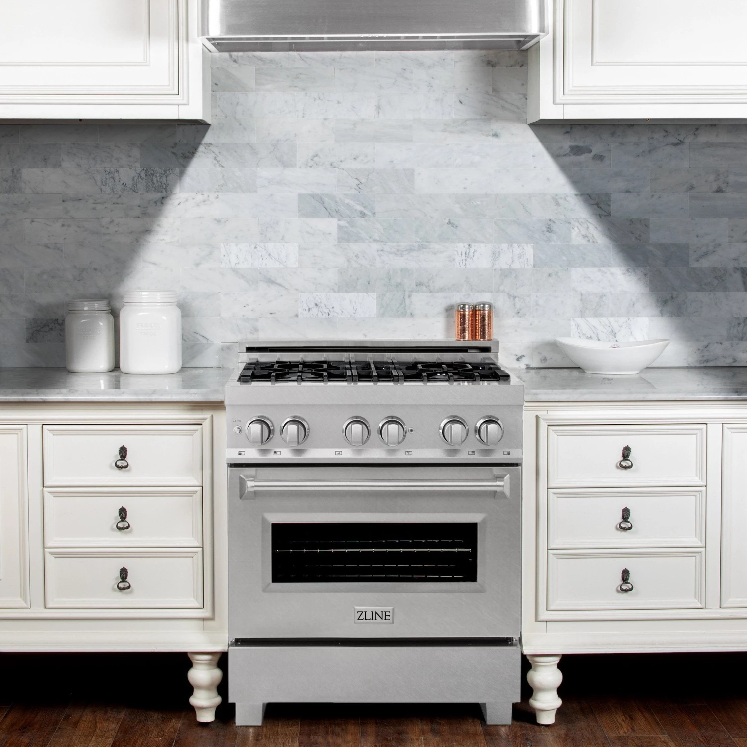 ZLINE Kitchen And Bath ZLINE 30 In. 4.0 Cu. Ft. Dual Fuel Range With Gas Stove And Electric Oven In All DuraSnow Stainless Steel With Color Door Options (RAS-SN-30) Shop By Brand 2 ZLINE Kitchen And Bath ZLINE 30 In. 4.0 Cu. Ft. Dual Fuel Range With Gas Stove And Electric Oven In All DuraSnow Stainless Steel With Color Door Options (RAS-SN-30) Shop By Brand