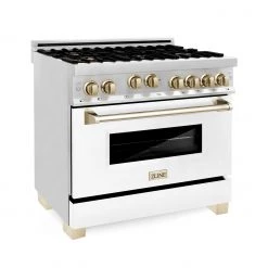 ZLINE Kitchen And Bath ZLINE 36 In. Autograph Edition Gas Range In Stainless Steel With White Matte Door And Accents (RGZ-WM-36) Shop By Brand