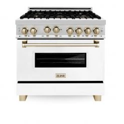 ZLINE Kitchen And Bath ZLINE 36 In. Autograph Edition Gas Range In Stainless Steel With White Matte Door And Accents (RGZ-WM-36) Shop By Brand