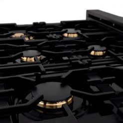 ZLINE Kitchen And Bath ZLINE 36 In. Porcelain Gas Stovetop In Black Stainless With 6 Gas Brass Burners (RTB-BR-36) Shop By Brand