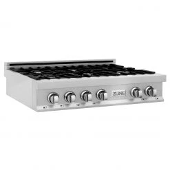 ZLINE Kitchen And Bath ZLINE 36 In. Porcelain Rangetop In DuraSnow Stainless Steel With 6 Gas Burners (RTS-36) Available With Brass Burners Shop By Brand