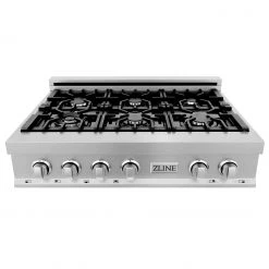 ZLINE Kitchen And Bath ZLINE 36 In. Porcelain Rangetop In DuraSnow Stainless Steel With 6 Gas Burners (RTS-36) Available With Brass Burners Shop By Brand