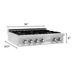 ZLINE Kitchen And Bath ZLINE 36 In. Porcelain Rangetop In DuraSnow Stainless Steel With 6 Gas Burners (RTS-36) Available With Brass Burners Shop By Brand