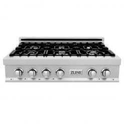 ZLINE Kitchen And Bath ZLINE 36 In. Porcelain Rangetop In DuraSnow Stainless Steel With 6 Gas Burners (RTS-36) Available With Brass Burners Shop By Brand