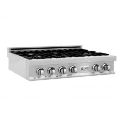 ZLINE Kitchen And Bath ZLINE 36 In. Porcelain Rangetop In DuraSnow Stainless Steel With 6 Gas Burners (RTS-36) Available With Brass Burners Shop By Brand