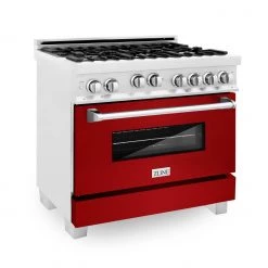 ZLINE Kitchen And Bath ZLINE 36 In. Professional 4.6 Cu. Ft. 4 Gas On Gas Range In DuraSnow Stainless Steel With Color Door Options (RGS-SN-36) Shop By Brand