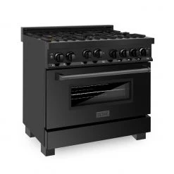 ZLINE Kitchen And Bath ZLINE 36 In. Professional 4.6 Cu. Ft. Gas On Gas Range In Black Stainless Steel (RGB-36) Shop By Brand