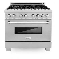 ZLINE Kitchen And Bath ZLINE 36 In. Professional Dual Fuel Range In DuraSnow Stainless Steel With Color Door Finishes (RAS-SN-36)