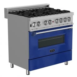 ZLINE Kitchen And Bath ZLINE 36 In. Professional Dual Fuel Range In DuraSnow Stainless Steel With Color Door Finishes (RAS-SN-36)