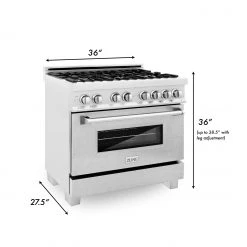 ZLINE Kitchen And Bath ZLINE 36 In. Professional Dual Fuel Range In DuraSnow Stainless Steel With Color Door Finishes (RAS-SN-36)