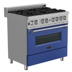 ZLINE Kitchen And Bath ZLINE 36 In. Professional Dual Fuel Range In DuraSnow Stainless Steel With Color Door Finishes (RAS-SN-36)