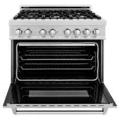 ZLINE Kitchen And Bath ZLINE 36 In. Professional Dual Fuel Range In DuraSnow Stainless Steel With Color Door Finishes (RAS-SN-36)