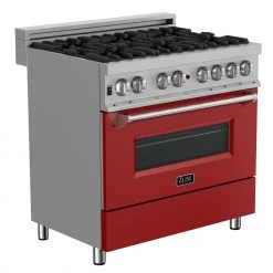 ZLINE Kitchen And Bath ZLINE 36 In. Professional Dual Fuel Range In DuraSnow Stainless Steel With Color Door Finishes (RAS-SN-36)