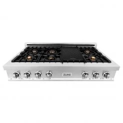 ZLINE Kitchen And Bath Shop By Brand ZLINE 48 In. Porcelain Gas Stovetop With 7 Gas Burners And Griddle (RT48) Available With Brass Burners