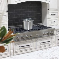 ZLINE Kitchen And Bath Shop By Brand ZLINE 48 In. Porcelain Gas Stovetop In DuraSnow Stainless Steel With 7 Gas Burners And Griddle (RTS-48) Available With Brass Burners