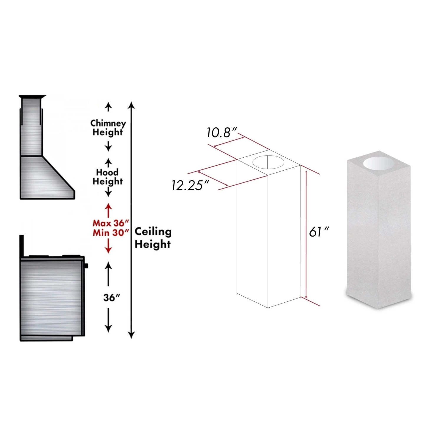 ZLINE Kitchen And Bath ZLINE 61 In. DuraSnow Stainless Steel Chimney Extension For Ceilings Up To 12.5 Ft. (8GL14iS-E) Range Hood Accessories 4 ZLINE Kitchen And Bath ZLINE 61 In. DuraSnow Stainless Steel Chimney Extension For Ceilings Up To 12.5 Ft. (8GL14iS-E) Range Hood Accessories