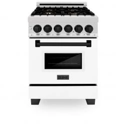 ZLINE Kitchen And Bath Freestanding Ranges ZLINE Autograph Edition 24 In. 2.8 Cu. Ft. Dual Fuel Range With Gas Stove And Electric Oven In DuraSnow Stainless Steel With White Matte Door (RASZ-WM-24)