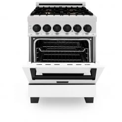 ZLINE Kitchen And Bath Freestanding Ranges ZLINE Autograph Edition 24 In. 2.8 Cu. Ft. Dual Fuel Range With Gas Stove And Electric Oven In DuraSnow Stainless Steel With White Matte Door (RASZ-WM-24)
