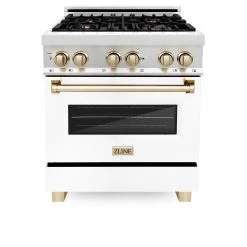 ZLINE Kitchen And Bath ZLINE Autograph Edition 30 In. 4.0 Cu. Ft. Dual Fuel Range With Gas Stove And Electric Oven In Stainless Steel With White Matte Door And Accents (RAZ-WM-30) 36 ZLINE Kitchen And Bath ZLINE Autograph Edition 30 In. 4.0 Cu. Ft. Dual Fuel Range With Gas Stove And Electric Oven In Stainless Steel With White Matte Door And Accents (RAZ-WM-30)