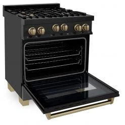 ZLINE Kitchen And Bath ZLINE Autograph Edition 30 In. 4.0 Cu. Ft. Range With Gas Stove And Gas Oven In Black Stainless Steel With Accents (RGBZ-30) Shop By Brand
