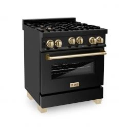 ZLINE Kitchen And Bath ZLINE Autograph Edition 30 In. 4.0 Cu. Ft. Range With Gas Stove And Gas Oven In Black Stainless Steel With Accents (RGBZ-30) Shop By Brand