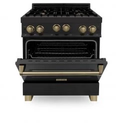 ZLINE Kitchen And Bath ZLINE Autograph Edition 30 In. 4.0 Cu. Ft. Range With Gas Stove And Gas Oven In Black Stainless Steel With Accents (RGBZ-30) Shop By Brand