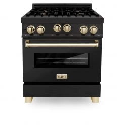 ZLINE Kitchen And Bath ZLINE Autograph Edition 30 In. 4.0 Cu. Ft. Range With Gas Stove And Gas Oven In Black Stainless Steel With Accents (RGBZ-30) Shop By Brand