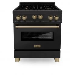 ZLINE Kitchen And Bath ZLINE Autograph Edition 30 In. 4.0 Cu. Ft. Range With Gas Stove And Gas Oven In Black Stainless Steel With Accents (RGBZ-30) Shop By Brand