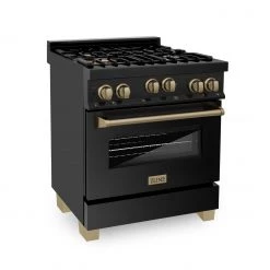 ZLINE Kitchen And Bath ZLINE Autograph Edition 30 In. 4.0 Cu. Ft. Range With Gas Stove And Gas Oven In Black Stainless Steel With Accents (RGBZ-30) Shop By Brand