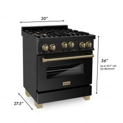 ZLINE Kitchen And Bath ZLINE Autograph Edition 30 In. 4.0 Cu. Ft. Range With Gas Stove And Gas Oven In Black Stainless Steel With Accents (RGBZ-30) Shop By Brand